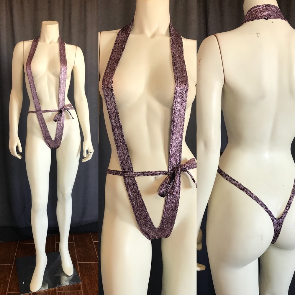 Exotic micro metallic pink GString Monokini